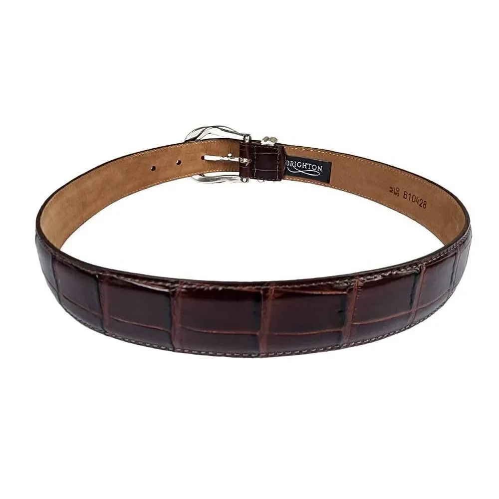 Vintage Brighton- Women’s Belt Brown Moc Crocodile Silver Buckle, Size Medium